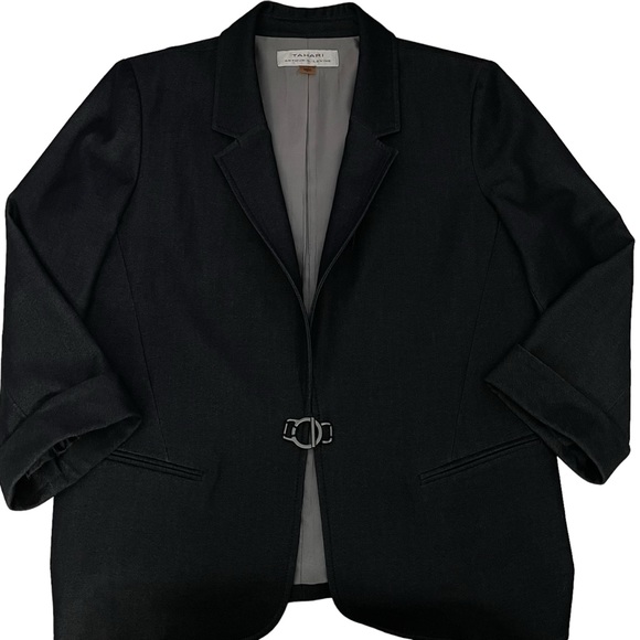 TAHARI DARK DENIM BUCKLE FRONT BLAZER & PENCIL SKIRT SIZE 8 - Picture 4 of 9